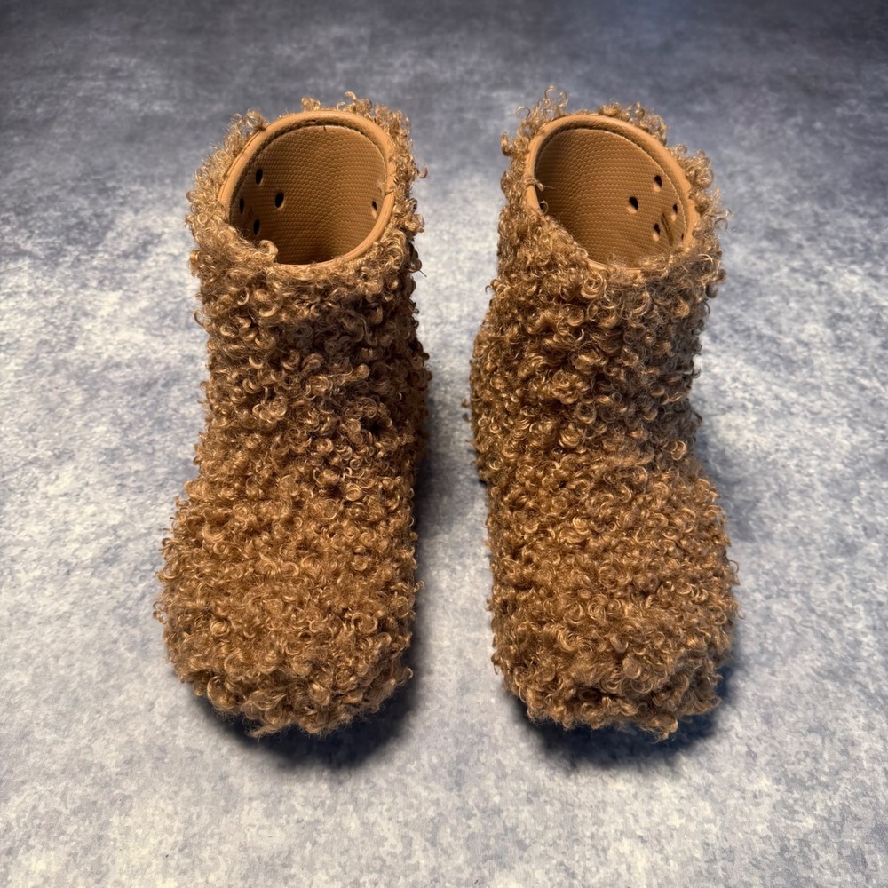Crocs Crush Doodle Fur Boots Sepia Brown Shaggy Womens 7 Mens 5 Ankle 210757-2EY